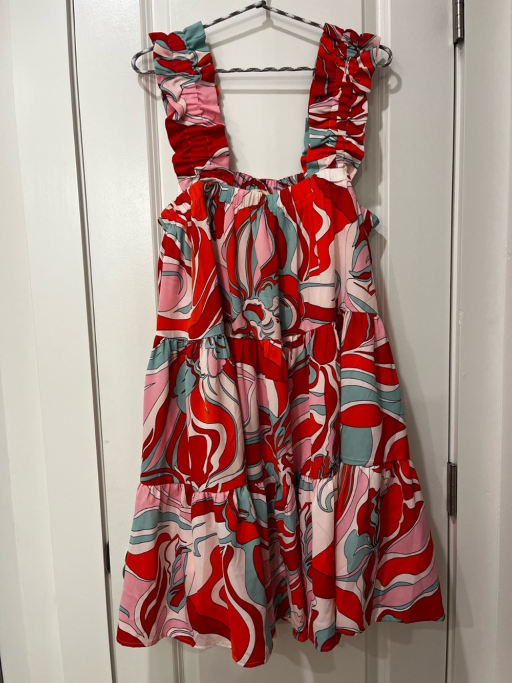 entro Red, Pink & Teal Abstract Tiered Mini Dress